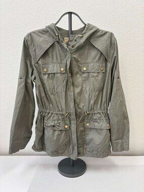 Michael Kors Olive Green Hooded Utility Anorak Jacket Women’s Size S Gold Zip